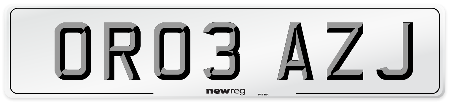 OR03 AZJ Number Plate from New Reg